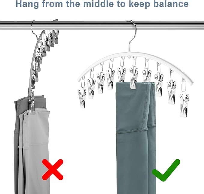 Legging Organizer for Closet, Metal Yoga Pants Hanger w/Rubber Coated 2 Pack w/10 Clips Hold 20 Leggings, Hangers Space Saving Hanging Closet Organizer for Closet Organizers and Storage-White - Image 4