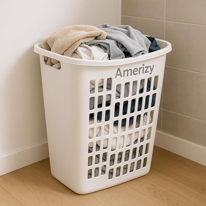 Large White Plastic Laundry Hamper – Rectangular Open Top Clothes Basket with Ventilation, Lightweight Durable Bin for Bedroom, Bathroom, Closet or Dorm Use 2 pack - Image 5