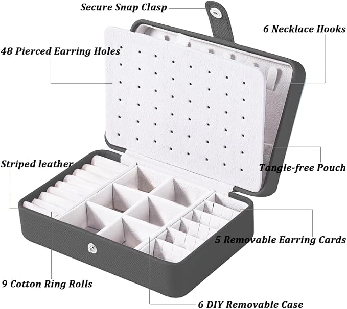 QBestry All-in-One Travel Jewelry Organizer for Women Black | Small Jewelry Box with 68 Earring Holes | Compact Portable Jewelry Case for Earrings, Rings, Necklaces | Perfect Gifts for Mom Wife Girls - Image 5