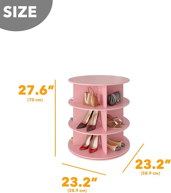 SpaceAid 3 Tier Rotating Shoe Rack Tower, Spinning Shoe Display Lazy Susan, Revolving 360 Shoe Rack Storage Round Carousel, Vertical Handbag Rotate Shoes Closet Organization (3-Tier Pink) - Image 2