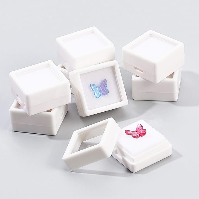 BENECREAT 36PCS White Gemstone Display Box Mini Square Acrylic Jewelry Box Container 1.2x1.2x0.6 with Clear Top Lids and Sponge for Festival Gems,Jewelry Packing - Image 5