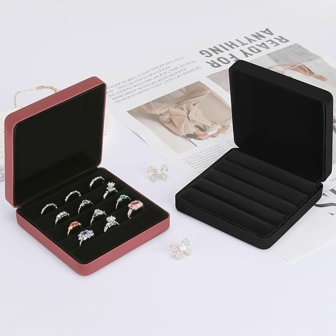 KUKUVR Ring Storage Organizer Box for Multiple Rings, Travel Portable Jewelry Ring Stud Earring Case, Ring Tray Holder Showcase Display Case (Black) - Image 6