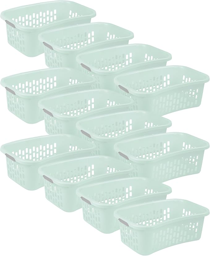 Sterilite 12 Pack HipHold Laundry Basket, Plastic Rectangle Clothes Hamper with Comfort Grip Handles & Reinforced Rim, 1.5 Bushel Capacity, Mint by Sterilite