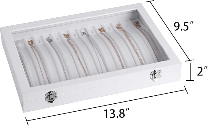 Frebeauty 15 Hooks Necklace Tray,Neckalce Organizer with Clear Lid,Velvet Necklace Holder Box,Jewelry Organizer for Pendants Chains,13.8x9.5x2 inches Necklace Jeweley Tray for Women(White) - Image 2
