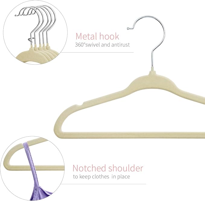 ManGotree Baby Velvet Clothes Hangers, Childrens Kids Hangers for Clothes Space Saving Non-Slip 15 Pack (Beige) - Image 3