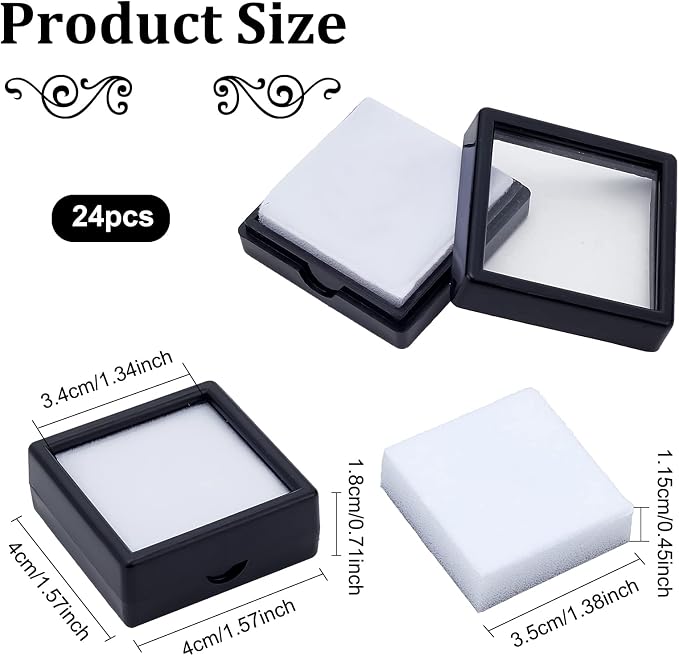 BENECREAT 24PCS Black Gemstone Display Box Jewelry Box Container with Clear Top Lids 1.5x1.5x0.6 for Gems, Jewelry, Crystal Diamond Accessories Display - Image 2