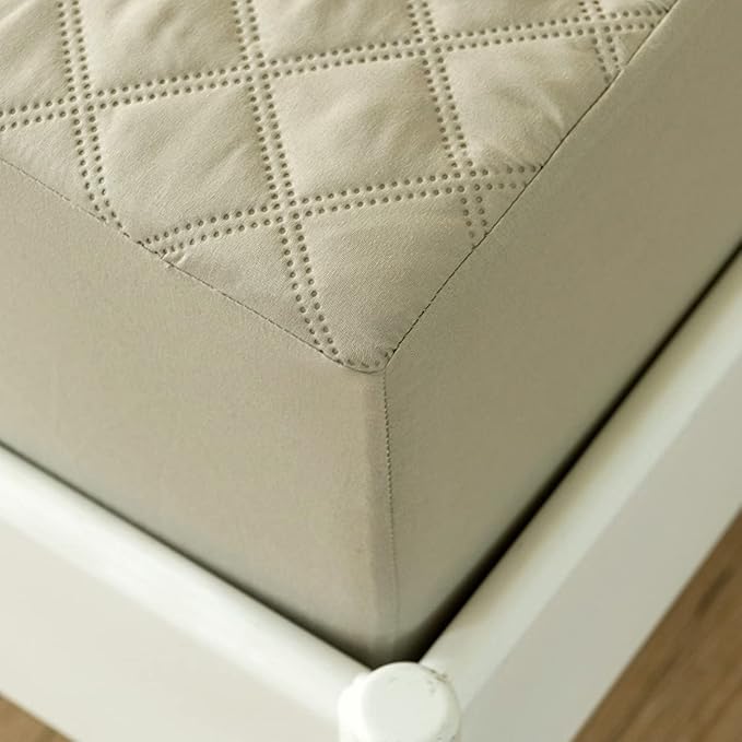 jejeloiu Khaki Quilted Mattress Pad, 100% Waterproof Breathable Full Bedding Fitted Sheet Mattress Protector 14" Deep Pocket Cotton Snow Down Alternative Filling Mattress Cover (Full,Khaki)