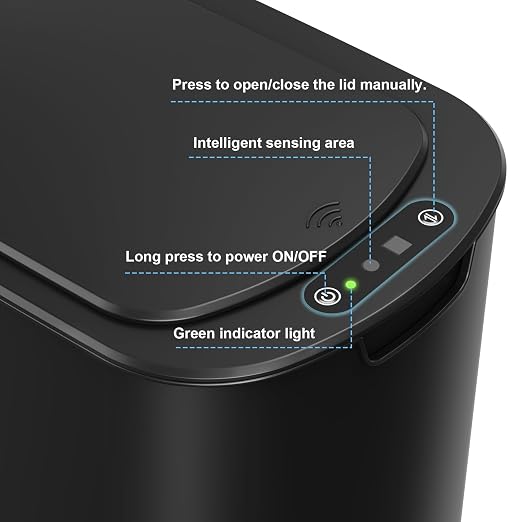Cesun Motion Sensor Trash Can, 5 Gallon Automatic Bathroom Garbage Can with Lid, Touchless Smart Plastic Slim Wastebasket for Bathroom, Office, rv, Bedroom, Living Room, Black - Image 5