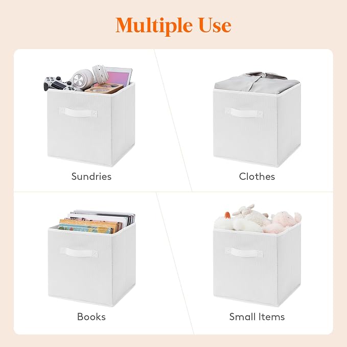 Lifewit Storage Cubes, Foldable Decorative Fabric Storage Baskets for Organizing Home Organizers with Handles for Shelves, Closet, 11 Inch Bins, 18L White, 6 Packs - Image 5