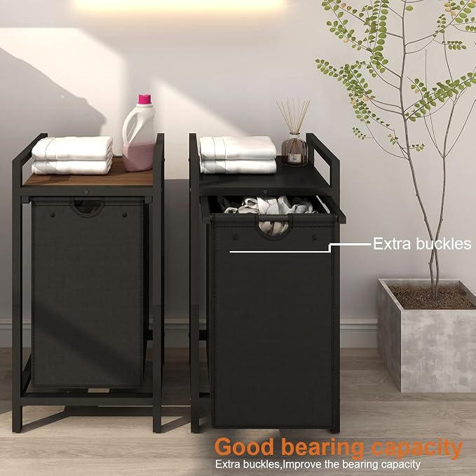 LAATOOREE Laundry Hamper, Two-Color Laundry Basket with Removable Laundry Bag and Top Shelf, Clothes Hamper for Samll Space,Laundry Room, Bedroom, Bathroom - Image 5