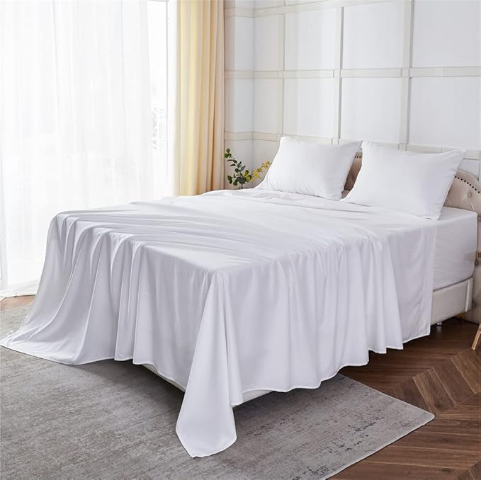 ILAVANDE Deep Pocket Queen Sheets Set 4 Piece, Hotel Luxury Super Soft 1800 Series Microfiber Queen Bed Sheets Set-Wrinkle Free & Breathable-18-21 Deep Pocket Sheets for Queen Size Bed,White