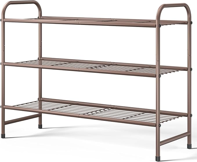 Kitsure Shoe Rack - Stainless Steel Shoe Organizer, Sturdy Shoe Rack for Closet and Front Door Entrance, Free Standing Shoe Shelf, Closet Organizers and Storage, 25.6" Wide - 3 Tier, Brown by Kitsure