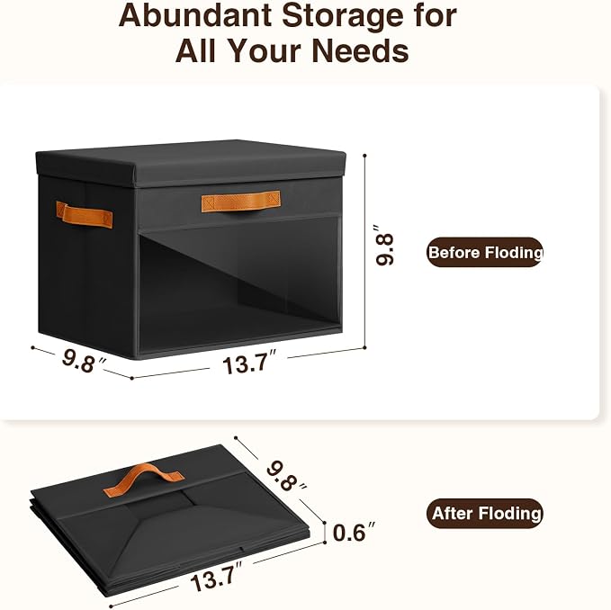 Homsorout Large Storage Bins with Lids - 4 Pack Foldable Decorative Organizers with Clear Windows & Handles, Cube Storage Organizers for Clothes, Blankets, Sweaters, Sheets, Black - Image 3
