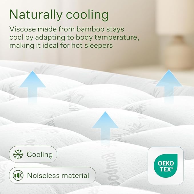 Niagara Ultra Soft California King Size Mattress Topper - Viscose Made from Bamboo Pillow Top Mattress Pad for Back Pain Relief - Naturally Cooling for Hot Sleepers, fits 6-18" Mattress, 600GSM, White