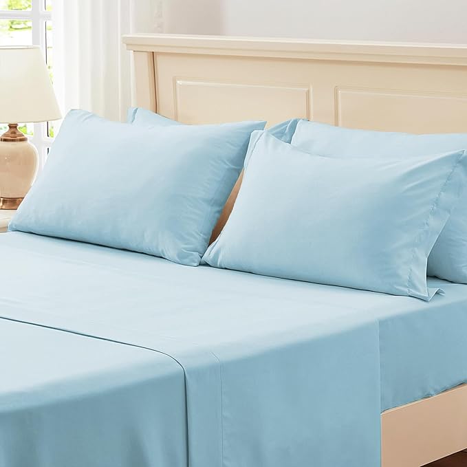 Zzlpp Twin Comforter Set 5 Pieces, Light Blue Seersucker Bed in a Bag with Comforter and Pillowcase, All Season Bedding Sets with 1 Comforter, 1 Pillow Sham, 1 Flat Sheet, 1 Fitted Sheet
