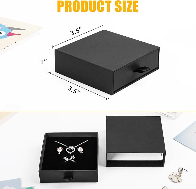 Jewelry Gift Boxes, 20 Pack 3.5×3.5x1Inch Cardboard Jewelry Boxes, Bulk Small Jewelry Boxes with Lids for Necklace Ring Earring Display Box (Black) - Image 2
