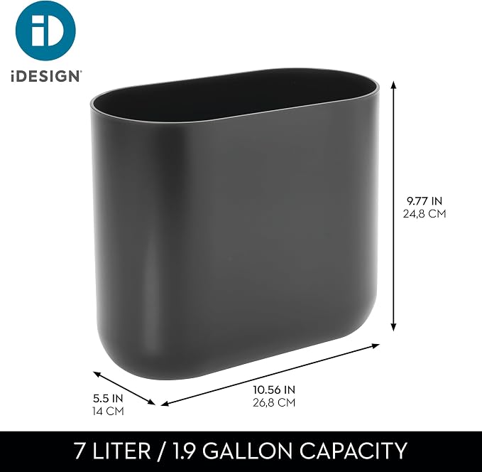 iDesign Small Slim Plastic Bathroom Trash Can, Garbage Can for Bedroom, Office, Desk, Dorm, 2-Pack, Gray - Image 4