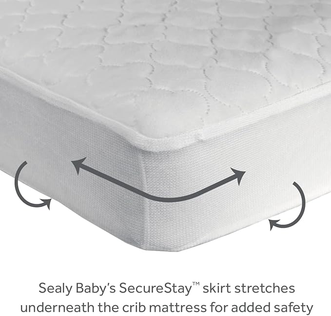 Sealy Baby Cooling Moisture Wicking Fitted Waterproof Infant Crib Mattress Protector Pad and Toddler Bed Cover, Durable and Comfortable Topper, Machine Washable & Dryer Friendly, 52” x 28”- White