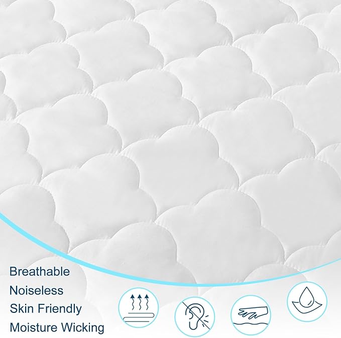 Queen Air Bed Mattress Pad with 15-24 Inch Deep Pockets - Waterproof Protector for Warm Sleep & Cold Air Insulation,Perfect for Camping, Guest Bed, Pets & Overnight Visitors-White