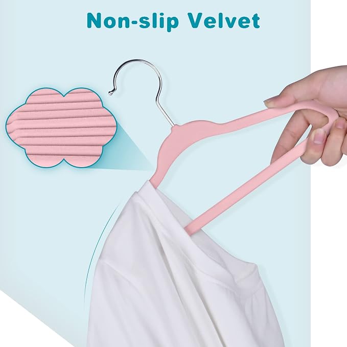BAGIAL 50 Pack Kids Velvet Hangers 14 Inches Children's Clothes Hangers Non-Slip Baby Hangers for Infant/Toddler (Blush Pink) - Image 4