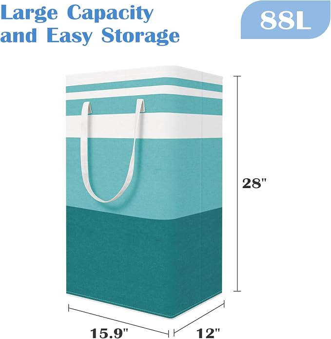BlissTotes 3-Pack Laundry Basket, Freestanding＆Waterproof Laundry Hamper, Collapsible Tall Clothes Hamper with Easy Carry Handles for Clothes, Towels in the Family and Dorm,Gradient Green,88L - Image 2