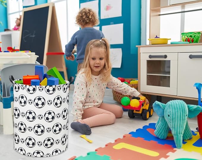 Kids Laundry Basket Soccer Hamper for Nursery Hamper Cute Kids Storage Bin Organizer Room Decor for Home(Black soccer) - Image 7