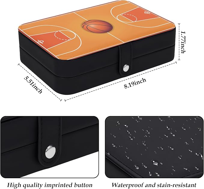 Travel Jewelry Storage Case Jewelry Storage Box Jewellery Organizer Basketball Court Earring Case Travel Ring Holder Necklace Organizer for Men Women Birthday Christmas Gift Basketball Court - Image 2