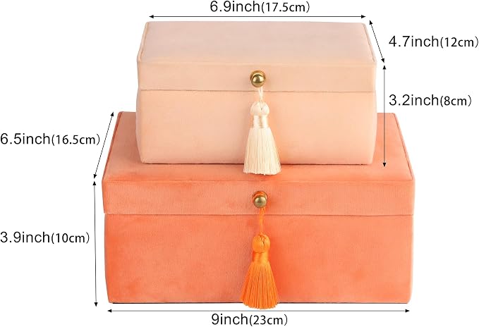 HofferRuffer Velvet Jewelry Boxes Decorative Boxes, Storage Accessory Organizer Boxes with Elegant Handle Decor, Classic Velvet Set of 2 Pieces (Orange) - Image 2
