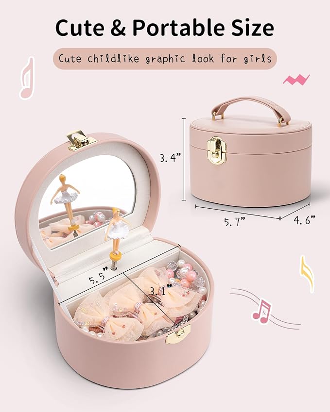Vlando Musical Jewelry Box for Girls, Small Kid Music Box with Ballerina for Birthday Bedroom Decor, Gifts for Girls Kids - Pink - Image 6