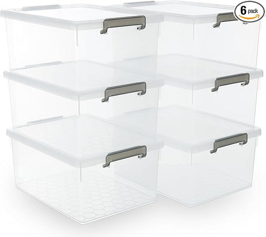 Citylife 33 QT 6 Packs Plastic Storage Bins with Lids and Secure Latching Buckles Clear Stackable Storage Containers for Organizing Durable Storage Box