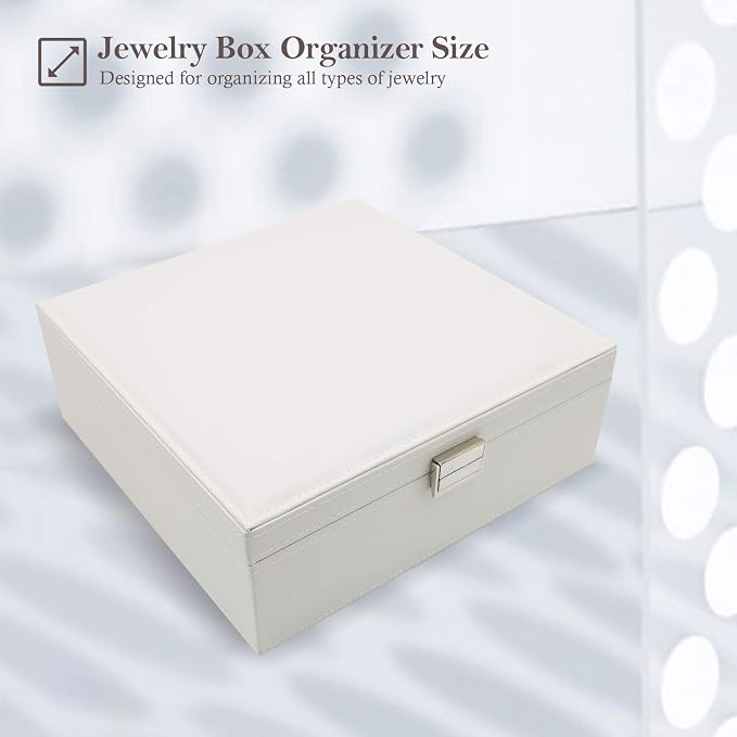 ProCase Jewelry Box for Women, 2 Layers Large Leather Jewelry Organizer Storage Case with Removable Pad for Earrings -White - Image 5