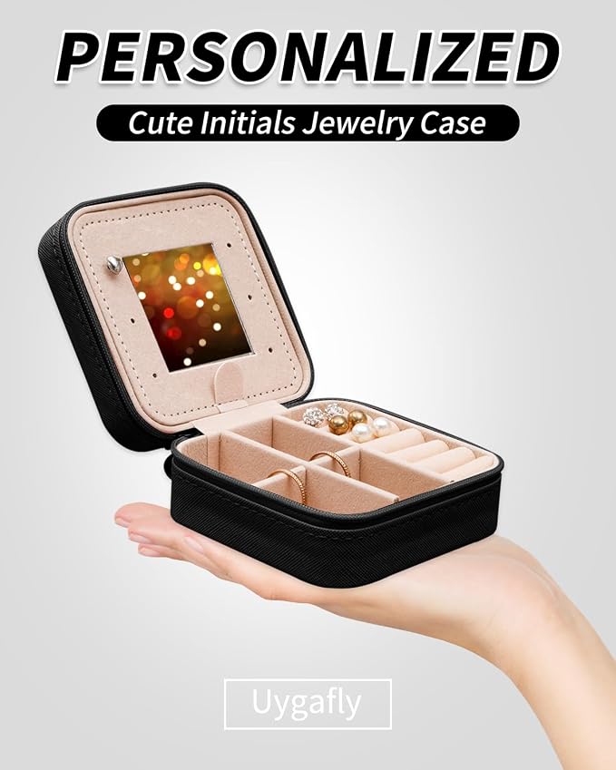 Uygafly Personalized Jewelry Case for Women Girls - Fashion Mini Jewelry Boxes - Trendy Travel Jewelry Organizer with Initials Letter - Teen Gifts | Black,Z - Image 3