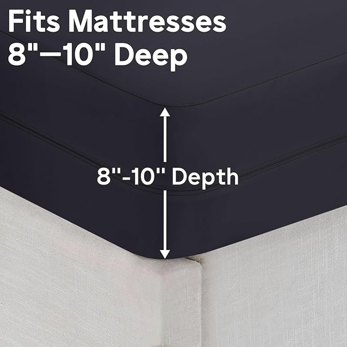 Twin Waterproof Mattress Protector (8”-10” Depth) – Zippered Six-Sided Mattress Encasement Bed Cover, Noiseless Breathable Twin Mattress Cover, Machine Washable Waterproof Bed Protector, Black