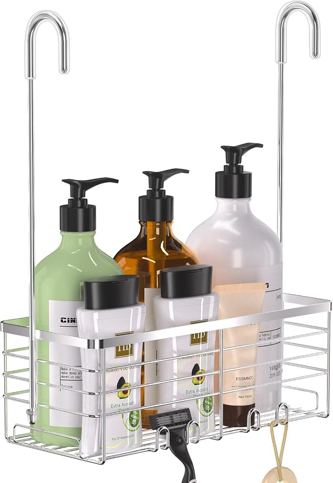 YUOROS Shower Caddy Hanging, Over the Door Shower Organizer Rack 304 Stainless Steel Rustproof Bathroom Storage Shampoo Holder Basket (Silver) by YUOROS
