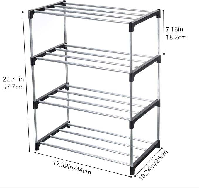 Jucaifu Stackable Small Shoe Rack, Entryway, Hallway and Closet Space Saving Storage and Organization (4-Tier, Black) - Image 3