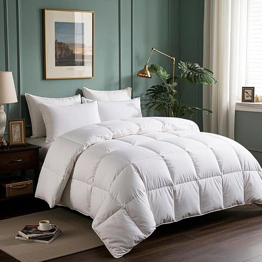 Serta Goose Feathers Down Fiber Comforter Twin Size Duvet Insert,100% Cotton,Hotel Luxury Hypoallergenic Comforter 43oz All Season Medium Warmth 68 x 90 in White