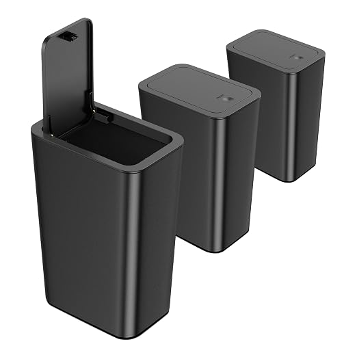N. NETDOT 3 Pack 10 Liter Small Trash Can with lid, 2.6 Gallon,Garbage Can Slim Trash Bin Waste Basket for Bathroom,Kitchen,Bedroom,Living Room,Office,Laundry - Black by NNETDOT