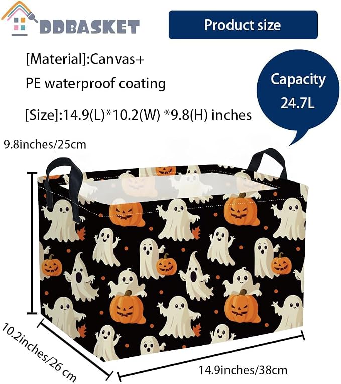 Rectangular Halloween Basket Pumpkin Baskets Trick or Treat Basket Rectangular Organizer Box Room Decor for Halloweens Parties(Black Halloween) - Image 2