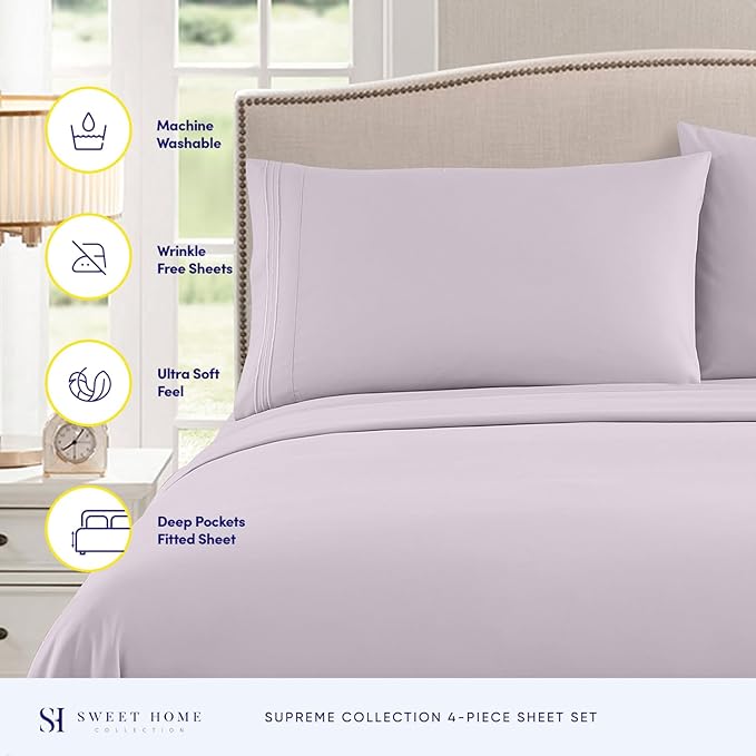 King Size Sheets - Breathable Luxury Bed Sheets with Full Elastic & Secure Corner Straps Built In - 1800 Supreme Collection Extra Soft Deep Pocket Bedding Set, Sheet Set, King, Lilac
