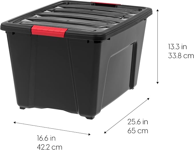 IRIS USA 72 QT Plastic Storage Box with Lid and Latches - 4 Pack - BPA-Free, Garage Organizing Solution, Durable Nestable Stackable Containers, Secure Pull Handle - Black - Image 2