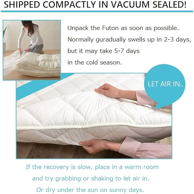 EMOOR Japanese Futon Mattress CLASSE & Fitted Sheet PRESSO Queen Made in Japan, Cotton (Gray) Foldable Floor Sleeping Bed Tatami Mat