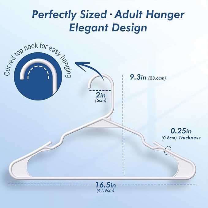 HOUSE DAY Plastic Hangers 100 Pack - Adult Clothes Hangers White - Space Saving, Non-Slip, Durable & Sturdy Hanger with Shoulder Grooves for Closet, Perfect Slim Coat Hanger - Ganchos para Colgar Ropa - Image 2