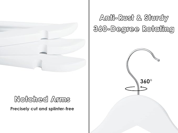 StorageWorks White Wooden Hangers 20 Pack, Heavy Duty Wood Hangers for Closet, Clothes Hangers for Coats, Bridesmaid Suits, Wedding Dress - Image 3