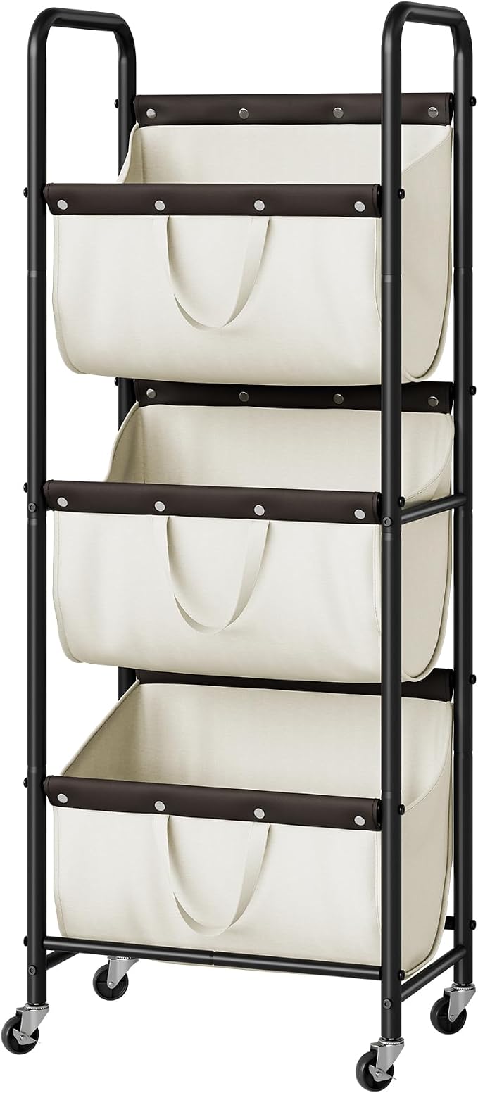 GRANNY SAYS 3 Tier Laundry Sorter, Laundry Basket with Wheels, Laundry Room Organization and Storage, 3 Section Rolling Laundry Cart for Dorm, Bathroom, Bedroom, Closet, Beige by GRANNYSAYS