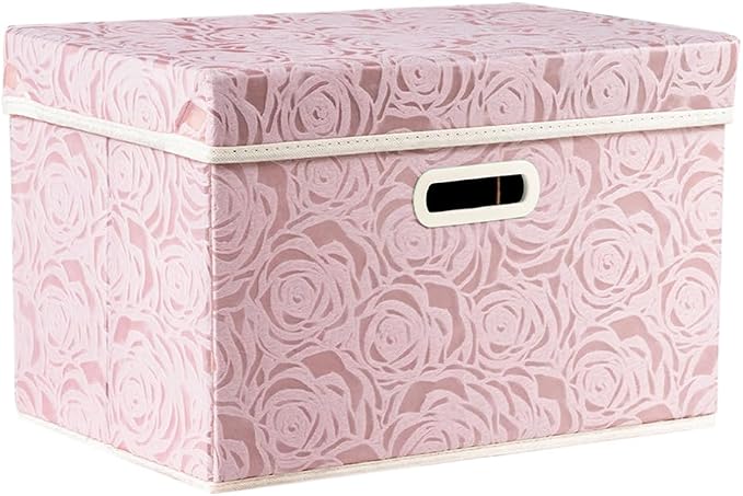 PRANDOM Collapsible Storage Boxes with Lids Fabric Decorative Storage Bins Cubes Organizer Containers Baskets with Cover Handles Divider for Bedroom Closet Living Room 14.9x9.8x9.8 Inch 1 Pack by Prandom
