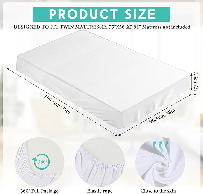 2-3 Inch Mattress Topper Cover (Only Cover) Memory Foam Protector Microfiber Memory Foam for Latex Mattress Topper Gel RV(Twin 75 x 38 Inch,White)
