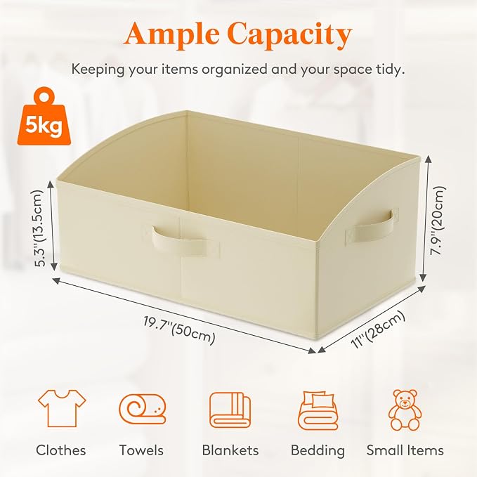 Lifewit Trapezoid Closet Storage Bins for Shelf, 6 Packs Non-woven Closet Organizer Baskets with Handles, Foldable Clothes Containers Boxes for Clothing, Book, Purse, 23L, Extra Large, Beige - Image 2