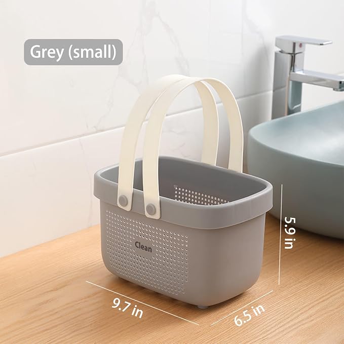 JiatuA Plastic Storage Basket with Handle Portable Shower Caddy Tote Organizer Basket Bin for Bathroom Kitchen Dorm Room Bedroom, Small Grey - Image 4