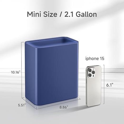 TIPGO Small Metal Trash Can, 2.1 Gallon Slim Trash Can for Bathroom, Wastebasket Garbage Bin for Bedroom, Office, Kitchen, Under Sink (Blue) - Image 2