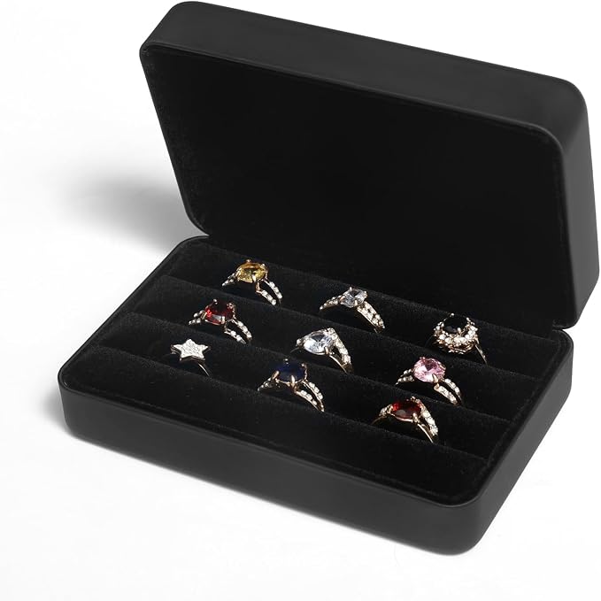 Small Ring Organizer Box. Travel Jewelry Storage Case. Ring Box for Multiple Rings. Portable Ring Display Holder for Women (Black S) - Image 4